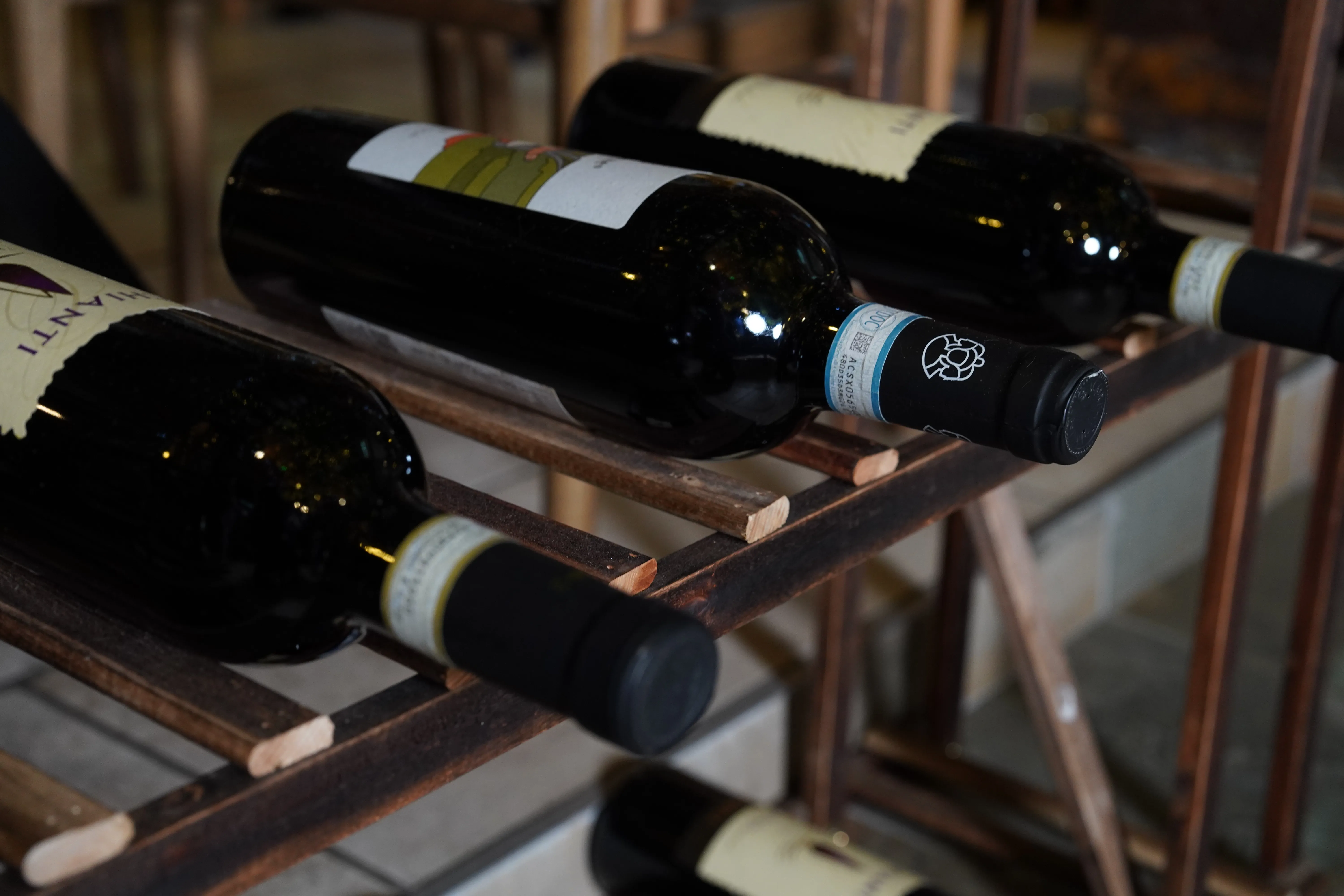 Close-up of wine bottles